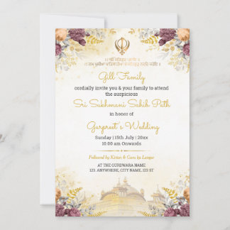 Floral Sukhmani Sahib Path Invitation card Einladung