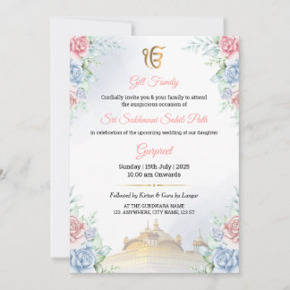 Floral Sukhmani Sahib Path Invitation card Einladung
