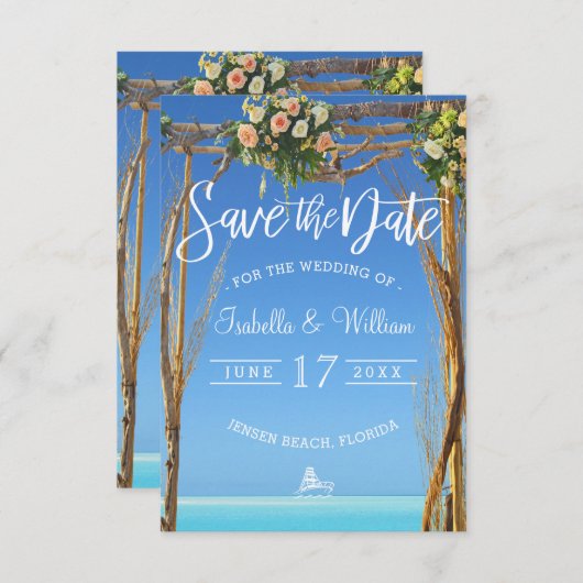 Floral Summer Beach Wedding Gate Save the Date Einladung (Vorne/Hinten)