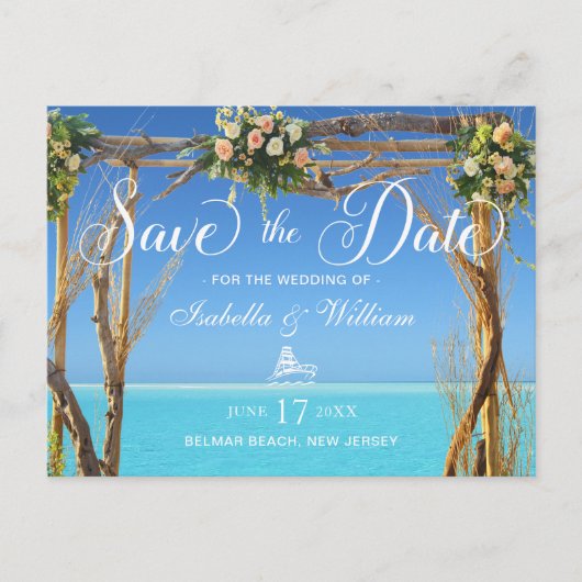 Floral Summer Beach Wedding Gate Save the Date Postkarte (Vorderseite)
