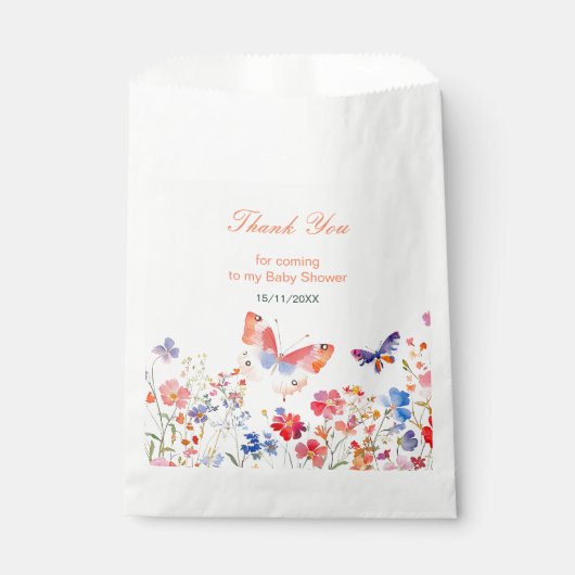 Floral Summer Butterfly Baby Dusche Geschenktütchen (Vorderseite)