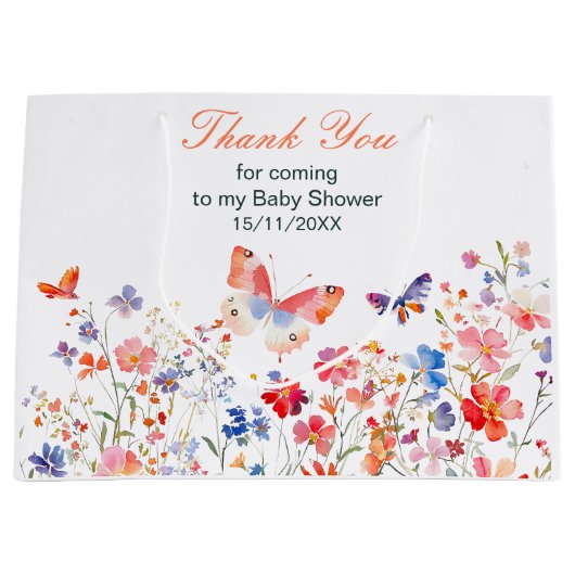Floral Summer Butterfly Baby Dusche Große Geschenktüte (Vorderseite)