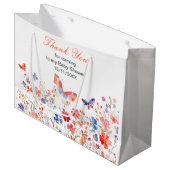 Floral Summer Butterfly Baby Dusche Große Geschenktüte (Vorderseite Schrägansicht)