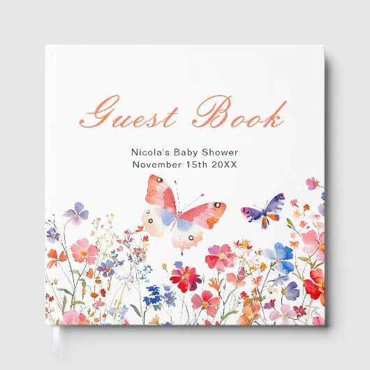 Floral Summer Butterfly Baby Shower Guest Book Gästebuch (Vorderseite)