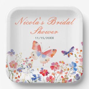 Floral Summer Butterfly-Brautparty Pappteller