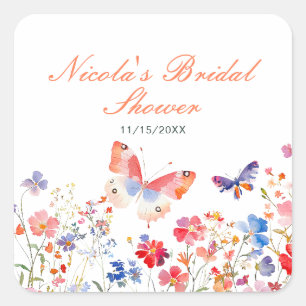 Floral Summer Butterfly-Brautparty Quadratischer Aufkleber