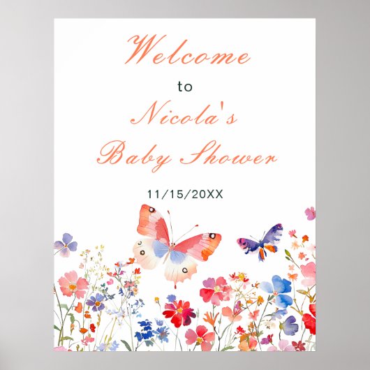 Floral Summer Butterfly Brautparty Welcome Poster (Vorne)