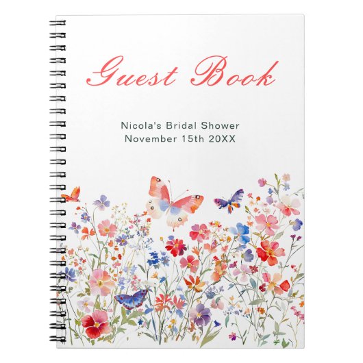 Floral Summer Butterfly Bridal Shower Guest Book Notizblock (Vorderseite)