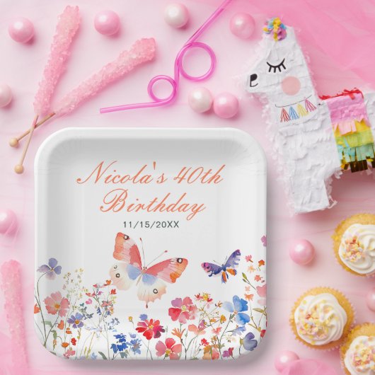 Floral Summer Butterfly Geburtstag Pappteller (Party)