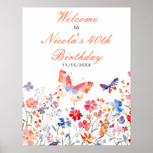 Floral Summer Butterfly Geburtstagsdusche Poster