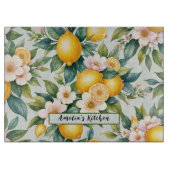 Floral Summer lemon citrus personalisierter Name Schneidebrett (Vorderseite)