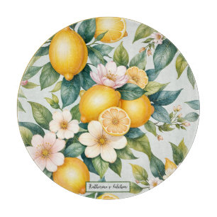 Floral Summer lemon citrus personalisierter Name Schneidebrett