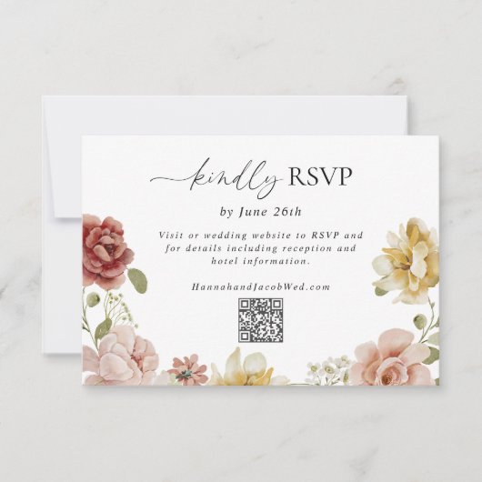 Floral Summer QR Code Wedding RSVP Karte (Vorderseite)