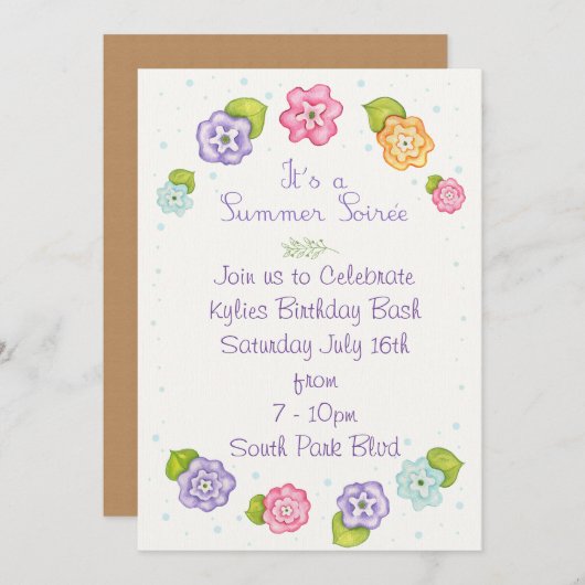 Floral Summer Soiree Einladung (Vorne/Hinten)