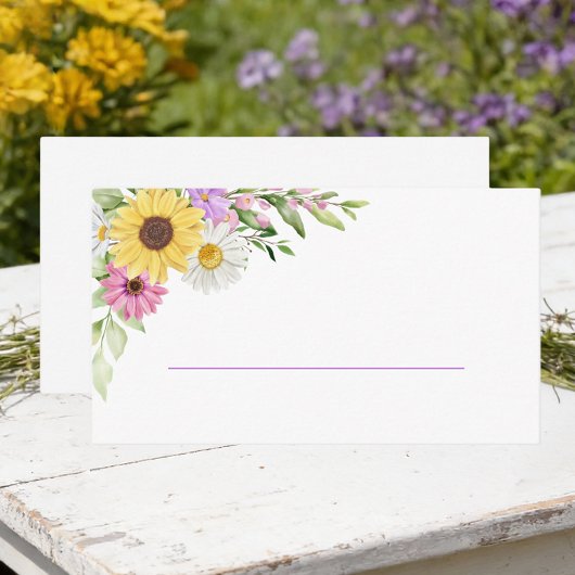 Floral Sunflower Daisy Purple Wildflower Wedding Platzkarte