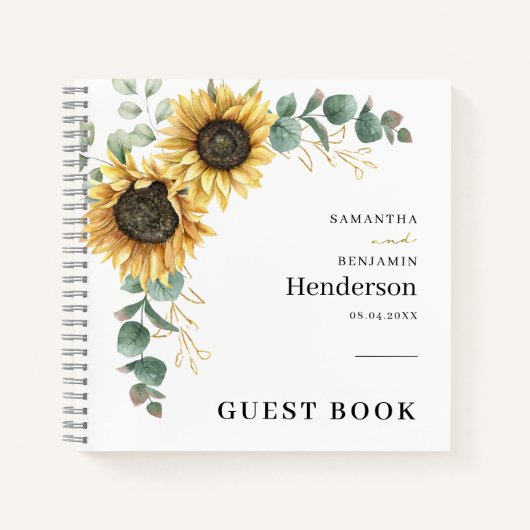 Floral Sunflower Eucalyptus Wedding Guest Book Notizblock (Vorderseite)