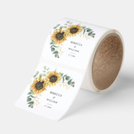 Floral Sunflower Eucalyptus Wedding Party Custom Quadratischer Aufkleber