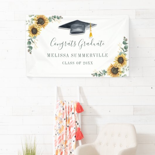 Floral Sunflower Eukalyptus Script Abschluss Banner (Insitu)