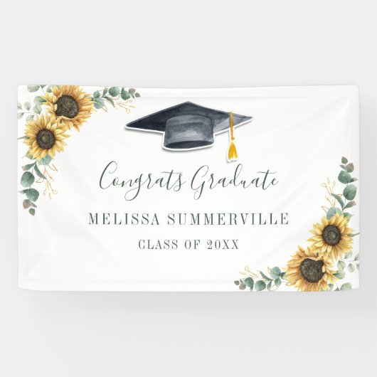 Floral Sunflower Eukalyptus Script Abschluss Banner (Horizontal)