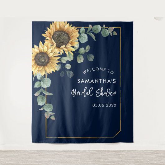 Floral Sunflower Eukalyptus Script-Brautparty Wandteppich (Vorderseite)