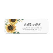 Floral Sunflower Hochzeitsskript-Rücksendeadresse (Vorne)