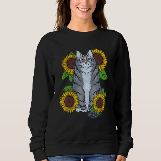 Floral Sunflower Mainecoon Cat Sweatshirt (Vorderseite)
