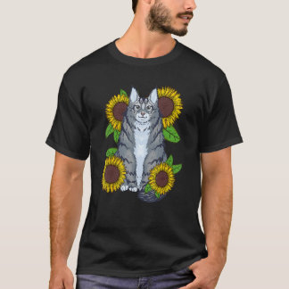 Floral Sunflower Mainecoon Cat T-Shirt