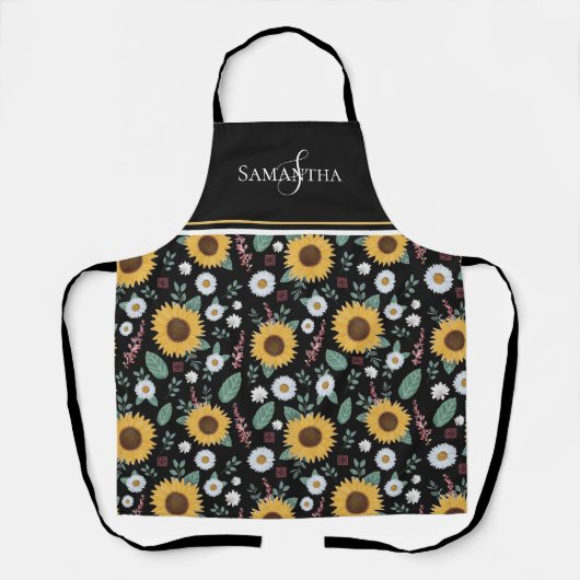 Floral Sunflower Monogram Schürze (Vorderseite)