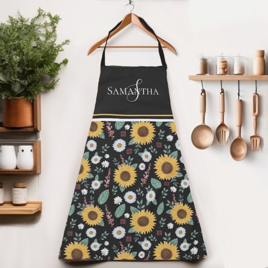 Floral Sunflower Monogram Schürze