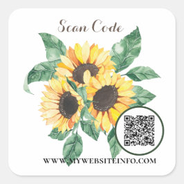 Floral Sunflower QR Code Business Square Sticker