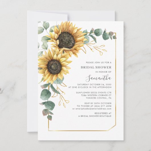 Floral Sunflower Script-Brautparty Einladung (Vorderseite)