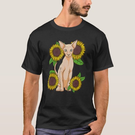 Floral Sunflower Sphynx Cat Lover T-Shirt (Vorderseite)