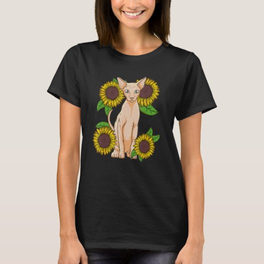 Floral Sunflower Sphynx Cat Lover T-Shirt (Vorderseite)