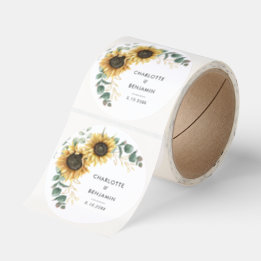 Floral Sunflower Watercolor Eucalyptus Wedding Runder Aufkleber