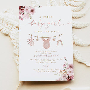 Floral süße Baby-Mädchen-Wäscheleine Baby-Party Einladung