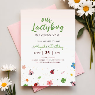 Floral süße Käfer-Marienkäfer-Mädchen 1. Geburtsta Einladung