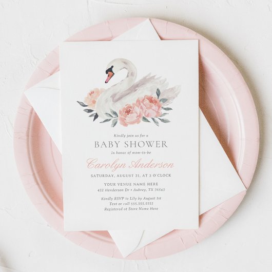 Floral Swan Baby Dusche Einladung