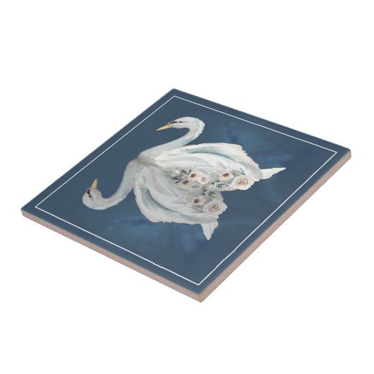 Floral Swan Blue Reflection Fliese (Seite)