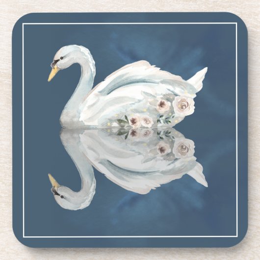 Floral Swan Blue Reflection Getränkeuntersetzer (Vorderseite)