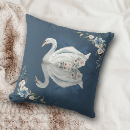 Floral Swan Blue Reflection Kissen
