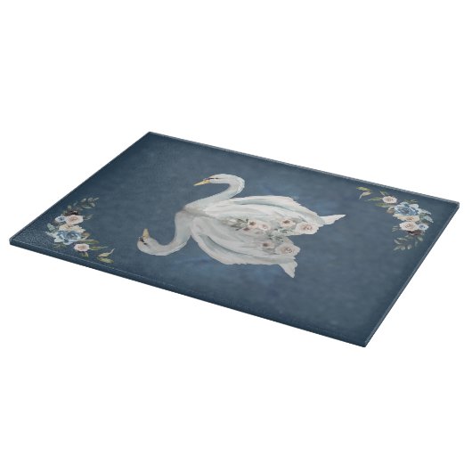 Floral Swan Blue Reflection Schneidebrett (Ecke)
