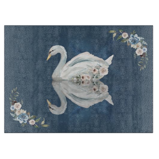 Floral Swan Blue Reflection Schneidebrett (Vorderseite)