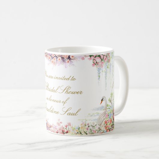 floral swan chic calligraphy bridal shower kaffeetasse (VorderseiteRechts)