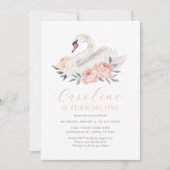 Floral Swan Girl Birthday Einladung (Vorderseite)