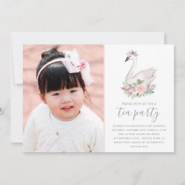 Floral Swan Princess Birthday Foto Teezeremonie Pa Einladung