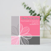 Floral Sweep Pink Gray Bitte Save the Date einlade (Stehend Vorderseite)