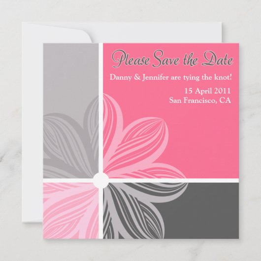 Floral Sweep Pink Gray Bitte Save the Date einlade (Vorderseite)