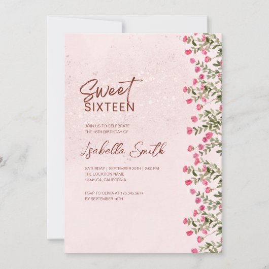 Floral Sweet 16 Party Invitation – Elegant Rustic Einladung (Vorderseite)