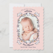 Floral Sweet Little Kitty Cat Birth Ankündigung (Vorderseite)