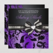 Floral Swirl Quinceñera Einladung mit Juweliern (Vorne/Hinten)